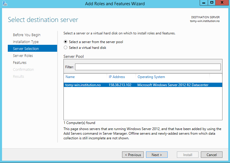 Select destination server