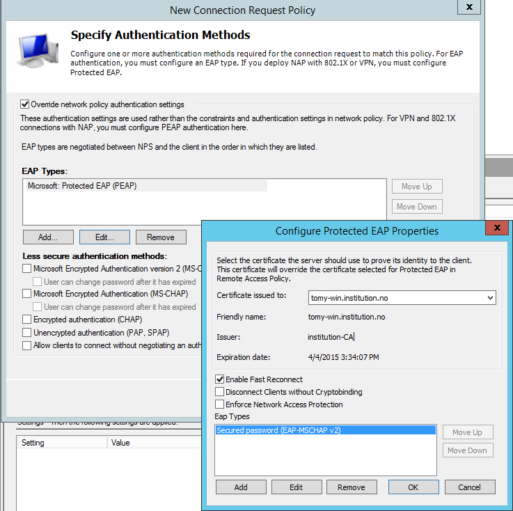 Configure PEAP authentication