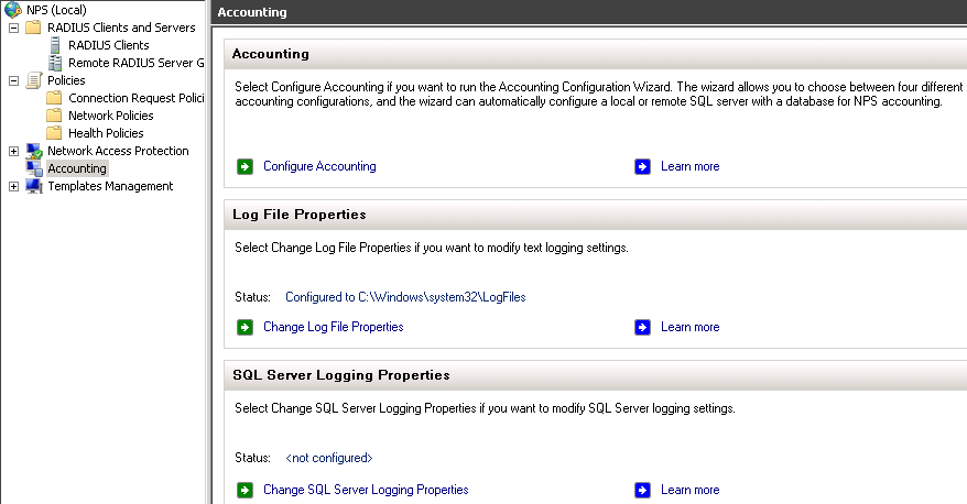 Accounting configuration